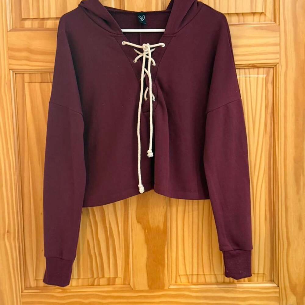Windsor Burgundy Cropped Lace-Up Hoodie